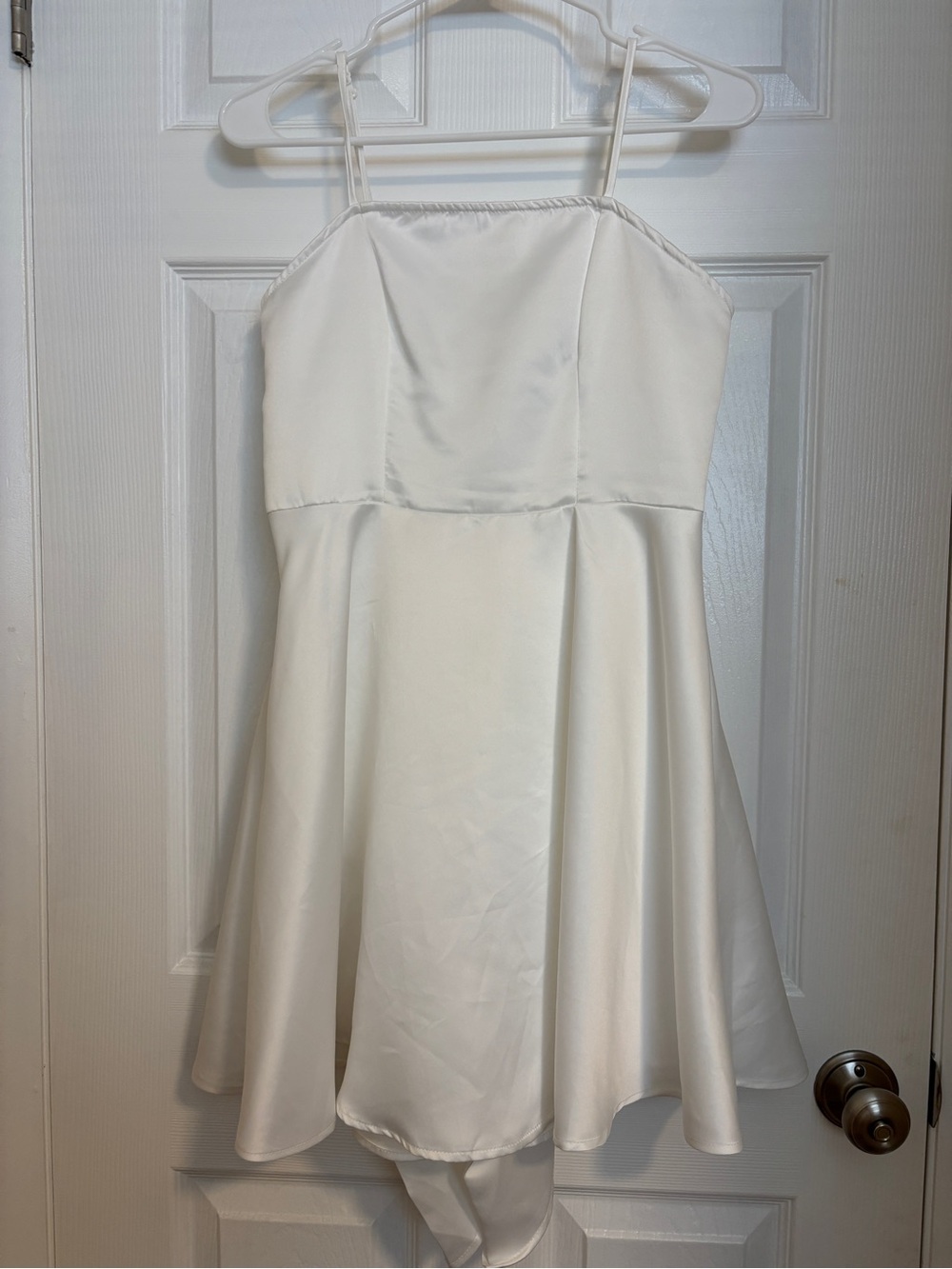 Girls White Satin Spaghetti-Strap Dress